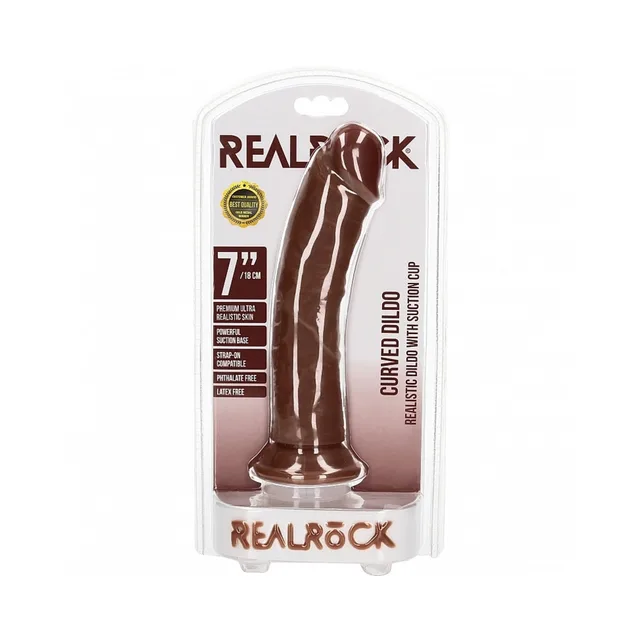 RealRock 7-inch curved brown dildo in clear-front retail pack