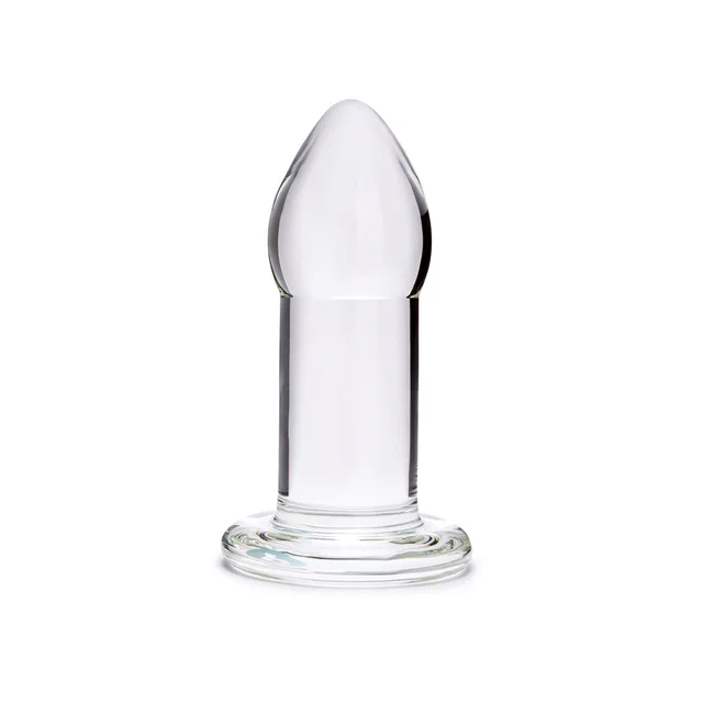 b-Vibe Advanced 8-inch glass dilator upright view on circular flared base