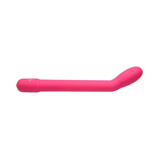 BANG pink slim curved vibrator left side profile of the angled neck