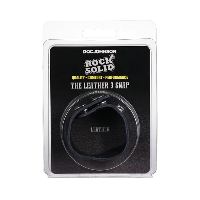 Rock Solid Black Leather Three-Snap Ring clear clamshell package front