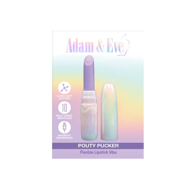 Adam and Eve Pouty Pucker lilac vibrator in retail card