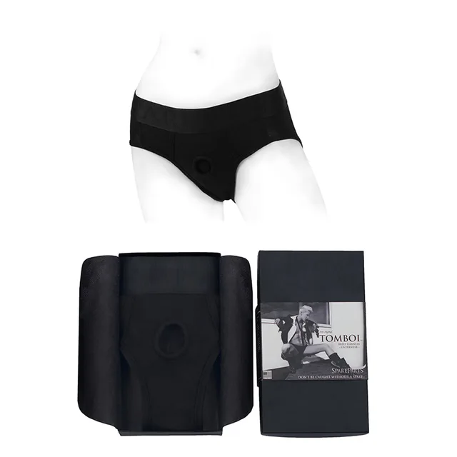 SpareParts Tomboi black rayon size XS brief harness with folded garment and retail package