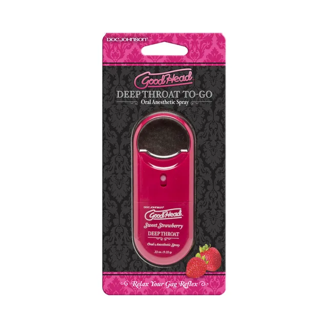 GoodHead To Go Sweet Strawberry Spray pink bottle in black hanging card