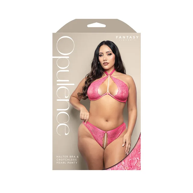 Fantasy Lingerie hot pink pearl bra set Queen retail box
