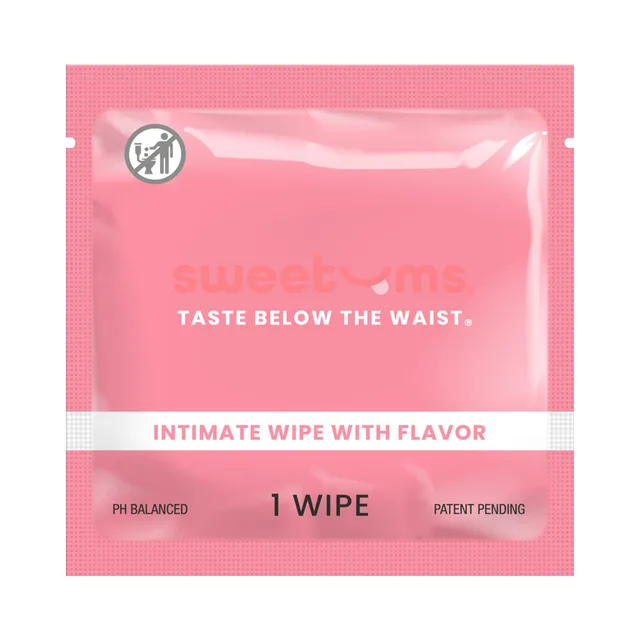 Sweetums Cherry intimate wipes single cherry packet front view