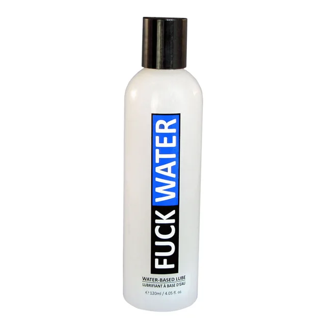 Fuck Water Original H2O 4 oz translucent bottle with black cap and blue vertical label