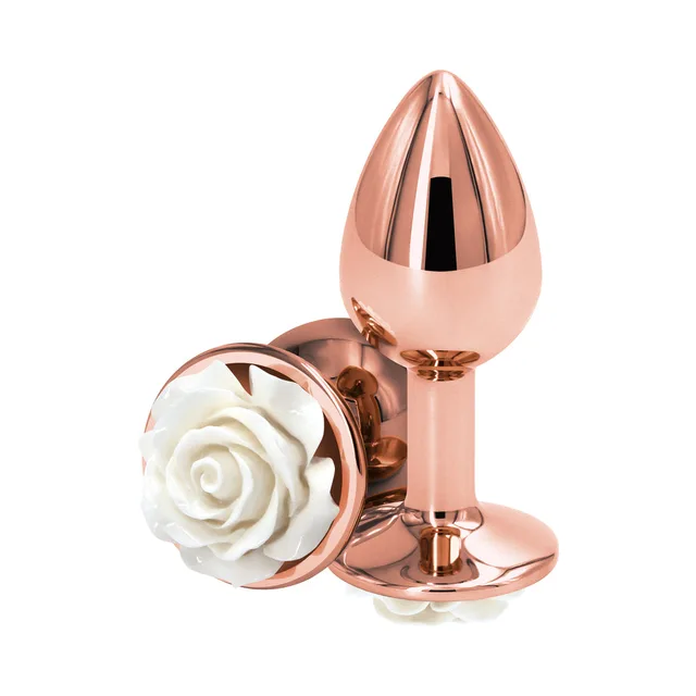 Rose-gold aluminum plug with sculpted white rose base