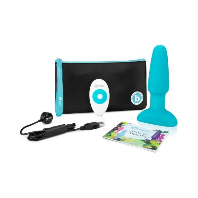 b-Vibe Rimming 2 Teal teal plug remote cable pouch and booklet