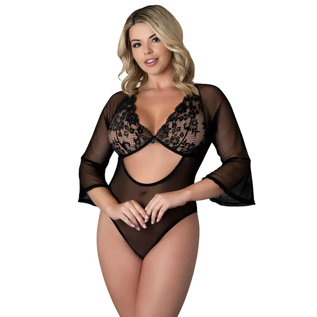 Front view of Black Black Cherry playsuit in Queen Size