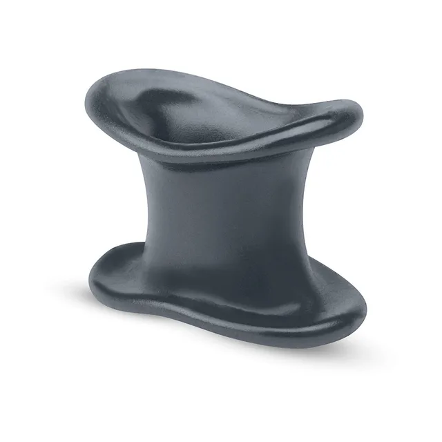 gray liquid-silicone ball stretcher with hollow center and curved flared rims