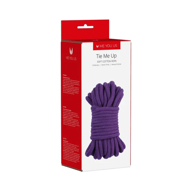 coiled purple Me You Us Tie Me Up 10-meter cotton rope on retail box