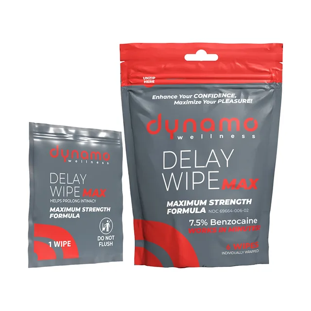 Dynamo Wellness 7.5% benzocaine wipes 6-pack resealable pouch and single packet