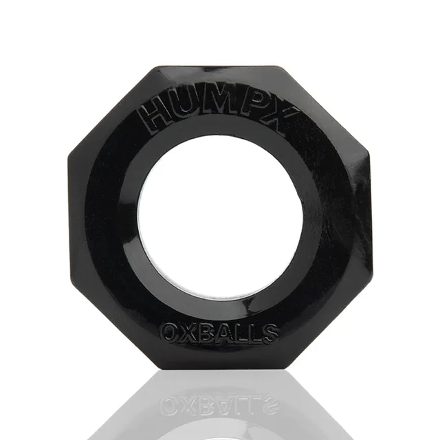 Oxballs HUMPX black octagonal cock ring with embossed lettering