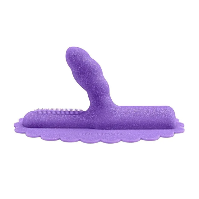 Side view of purple Uni Horn on wide scalloped base