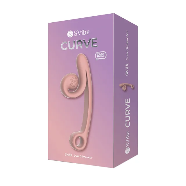 purple SVibe Snail Curve retail box with peach dual vibrator graphic