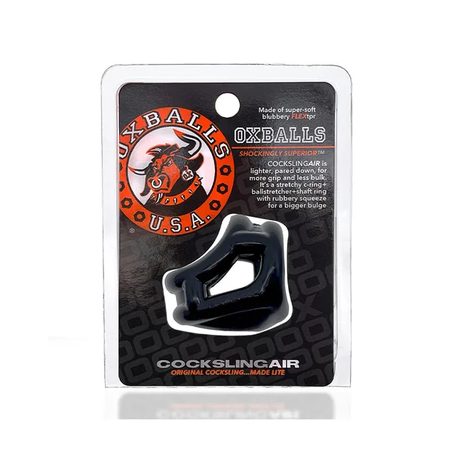 OxBalls Cocksling Air Black three-opening sling in retail packaging