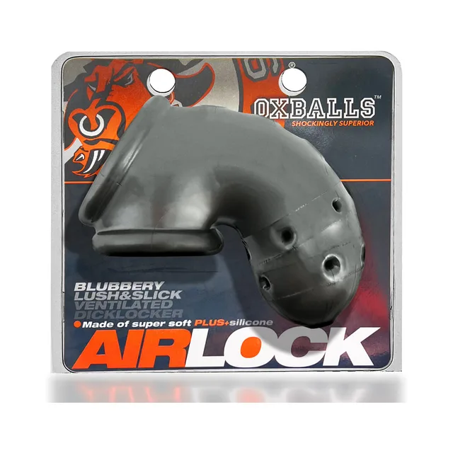 steel gray OxBalls Airlock vented chastity cage on retail card