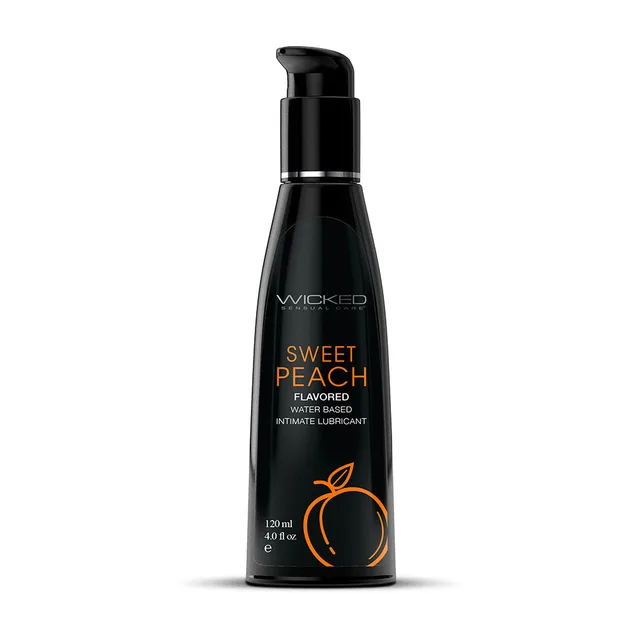 Wicked Aqua Sweet Peach Lubricant 4 oz tall matte black pump bottle front