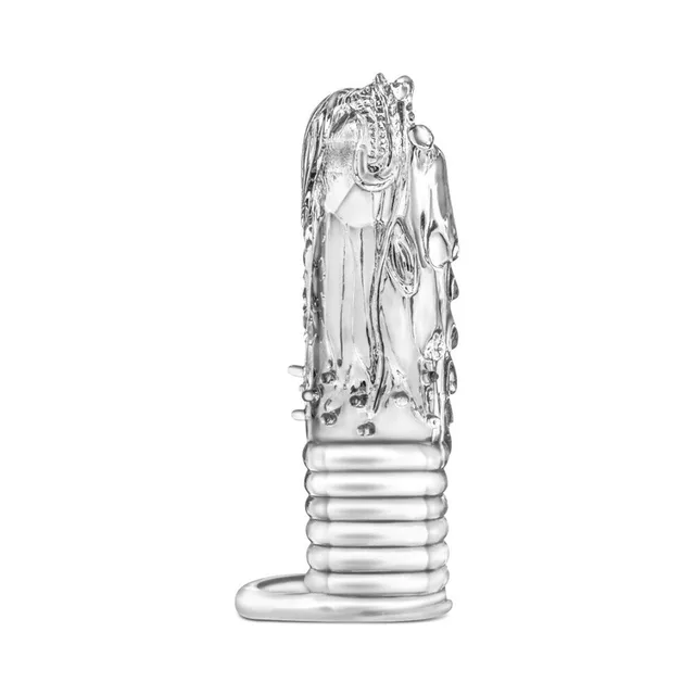 Unboxed clear dragon-shaped sleeve with ribbed base and ball strap