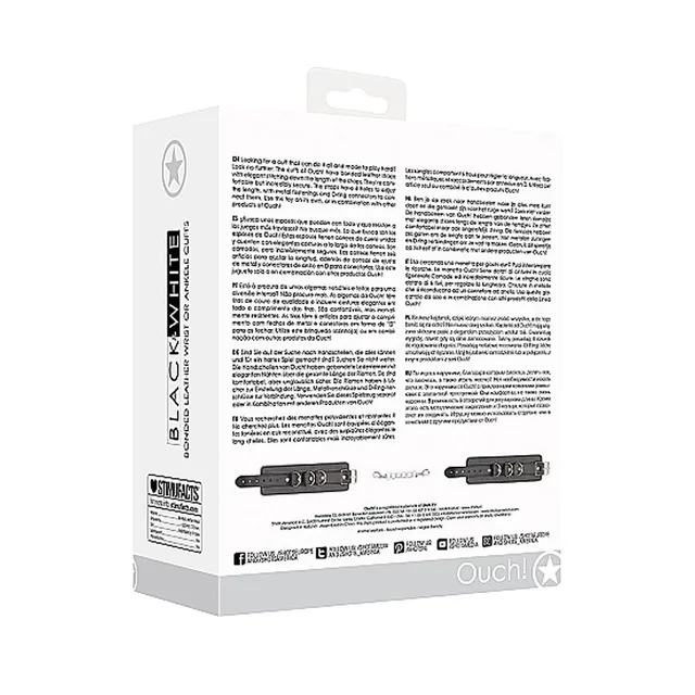 Back of Ouch black cuff package with product illustration
