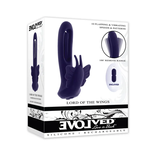 Evolved Lord of the Wings purple vibrator pictured on retail box