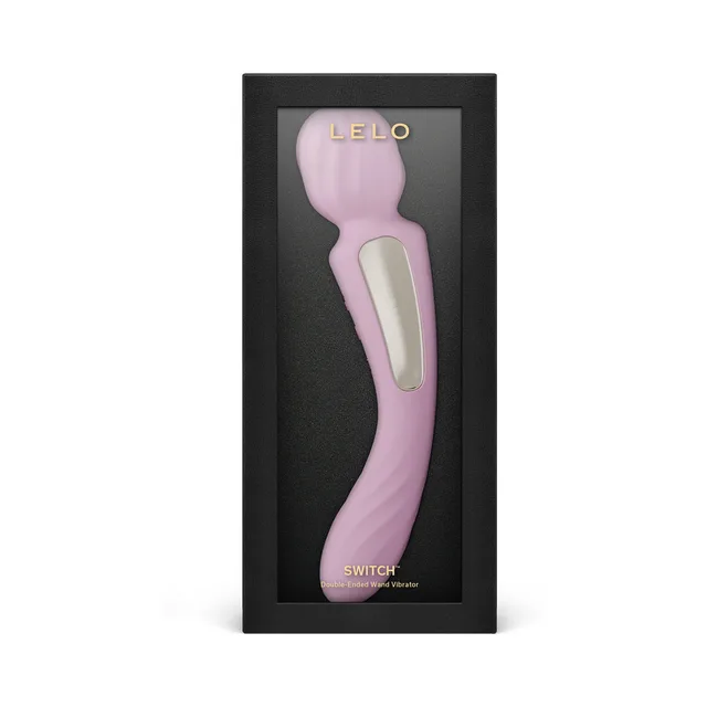 LELO SWITCH soft pink double-sided wand in black window retail box