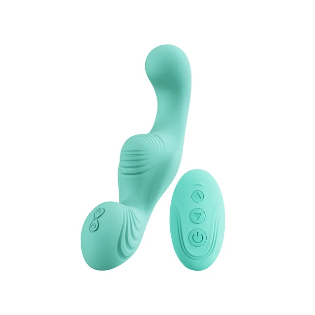 Teal Wave Rider with curved shaft, two ribbed arms and three-button remote