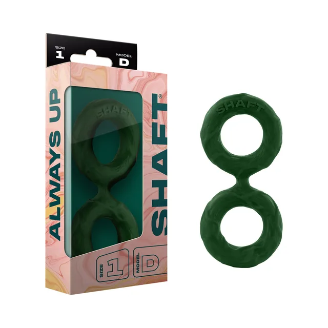 green Shaft Model D Size 1 double C-ring beside pink retail box