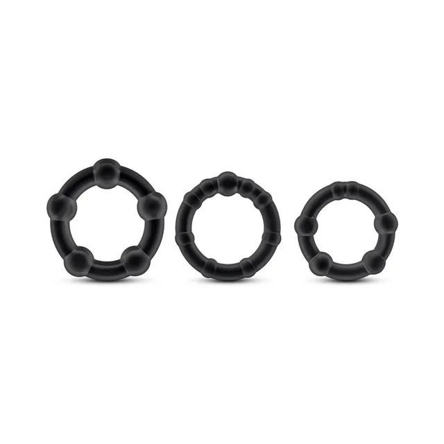 Black Stay Hard rings in three graduated beaded sizes
