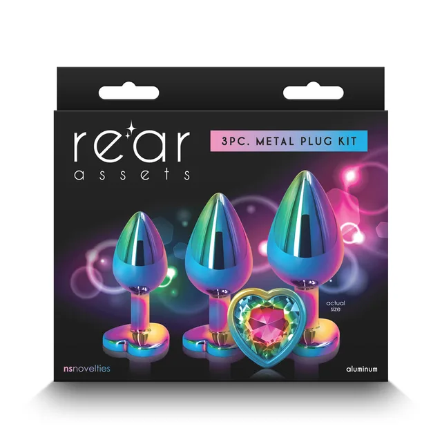 Rear Assets rainbow heart three-piece metal plug kit box