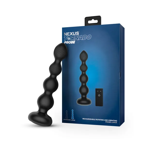 Nexus Tornado black segmented probe with remote beside blue retail box
