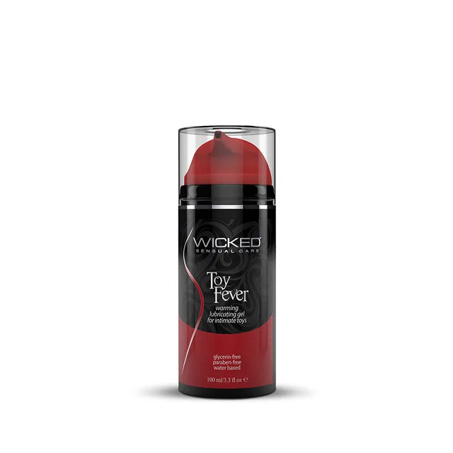 Wicked Toy Fever 3.3 oz gel lubricant black bottle with red pump top, red base band and clear cap