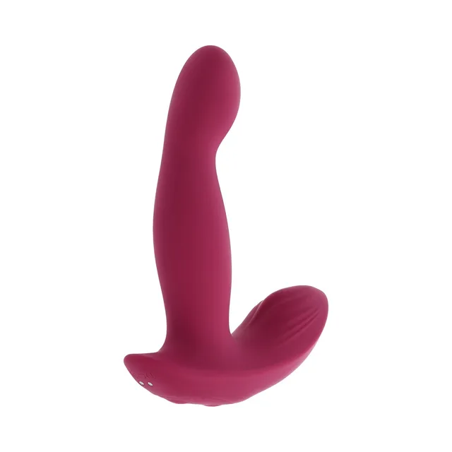Burgundy Come On Over vibrator with curved shaft and wide outer arm