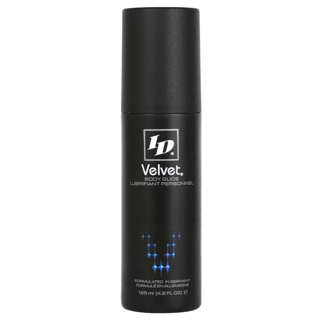 Tall matte-black 4.2 oz ID Velvet silicone lubricant bottle