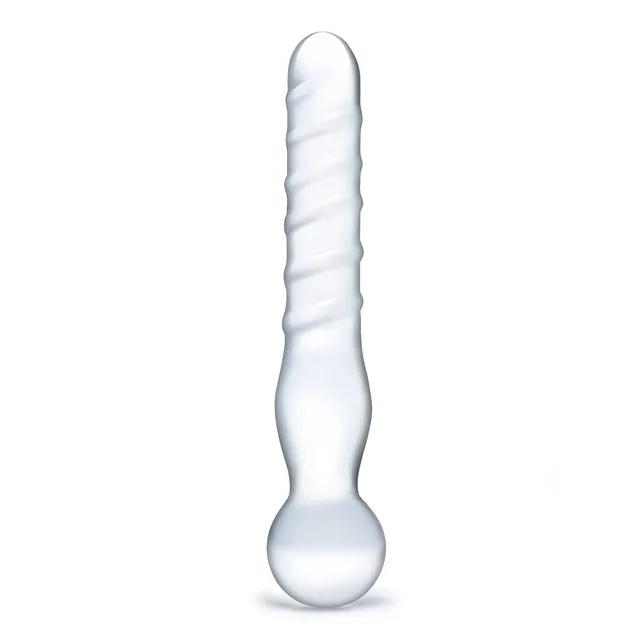 Glas Joystick Clear Glass Dildo upright glass piece with spiral ridges