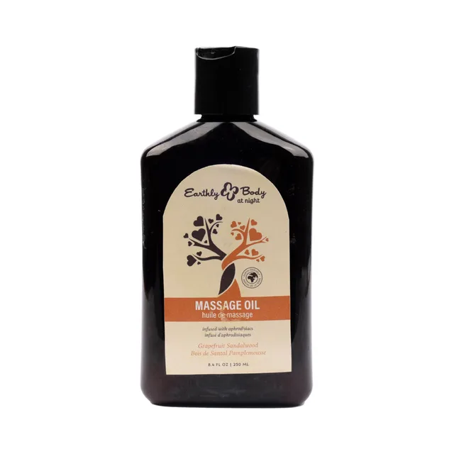 Front of Earthly Body grapefruit sandalwood massage oil 8.4 oz bottle