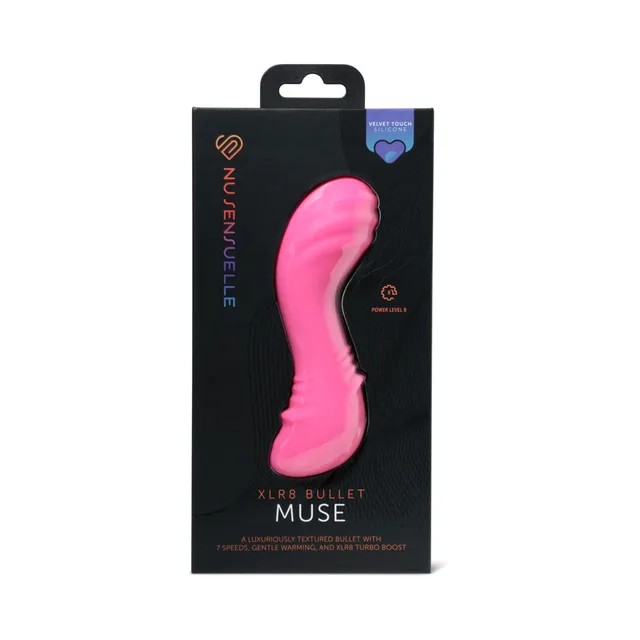Nu Sensuelle Muse XLR8 pink curved bullet vibrator in black retail package