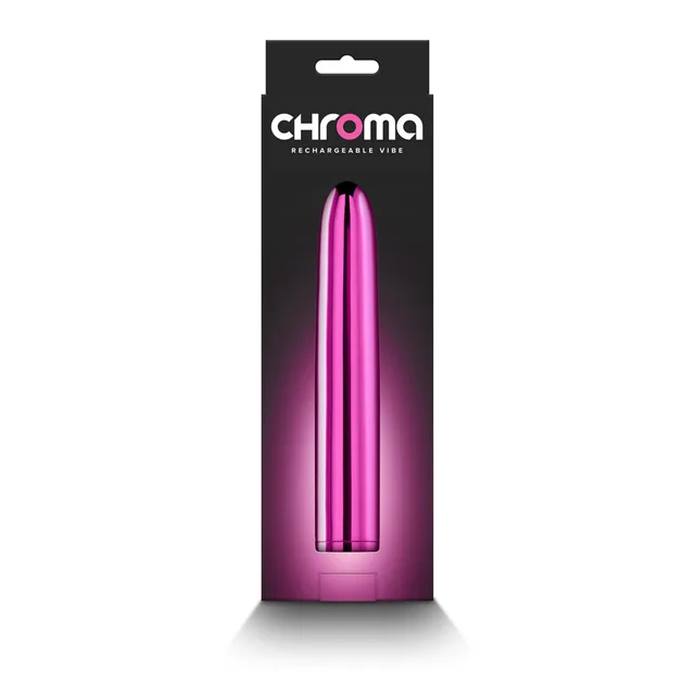 Chroma metallic pink rechargeable vibrator in black retail box