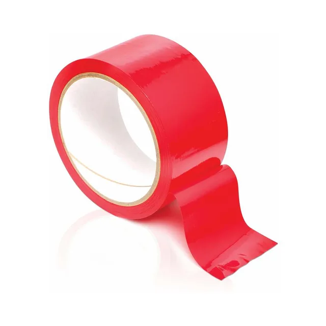 Glossy red PVC Pleasure Tape roll with loose end