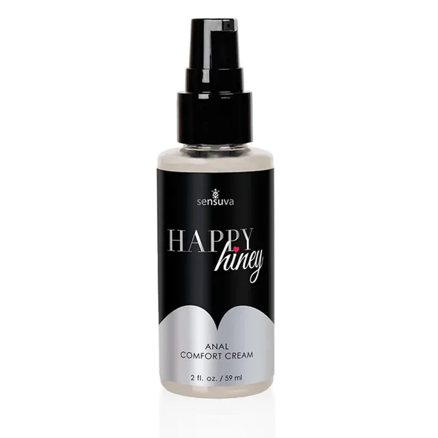 Sensuva Happy Hiney Cream clear 2 oz pump bottle with black gold label