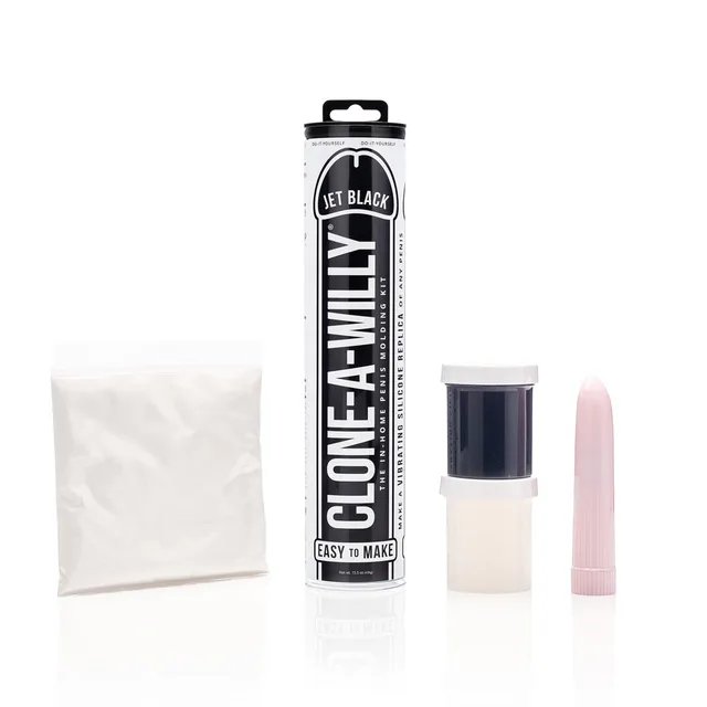 Clone-A-Willy Jet Black Kit molding compound pouch cup tube and pink insert
