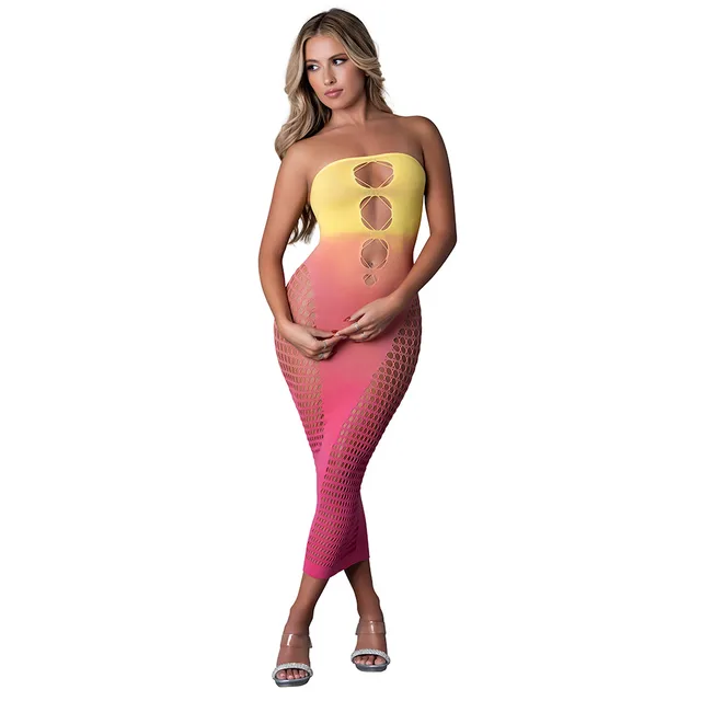 Sunset Ombre seamless cutout gown front view worn by model