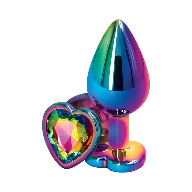 Iridescent medium plug with rainbow faceted heart base
