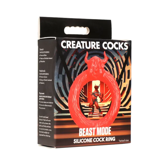red Beast Mode monster-mouth silicone cock ring displayed on black box