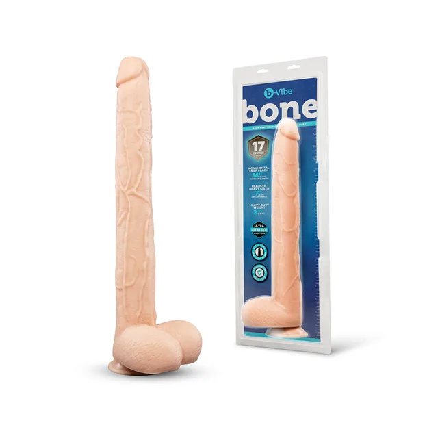 b-Vibe Bone 17-inch realistic dildo upright with retail box