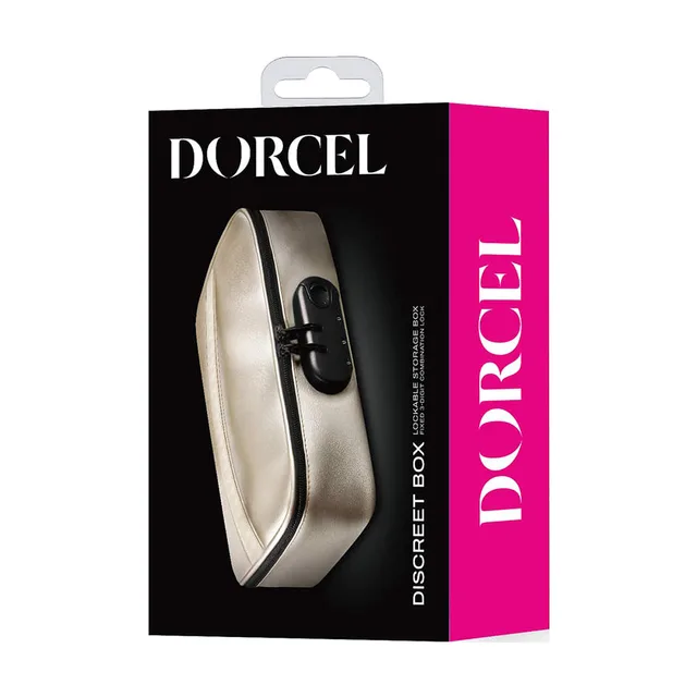 gold Dorcel Discreet Box with black combination lock pictured on retail box