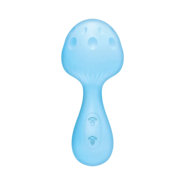 Nasstoys Sky Magic Mushroom blue massager upright front view with broad dimpled mushroom head