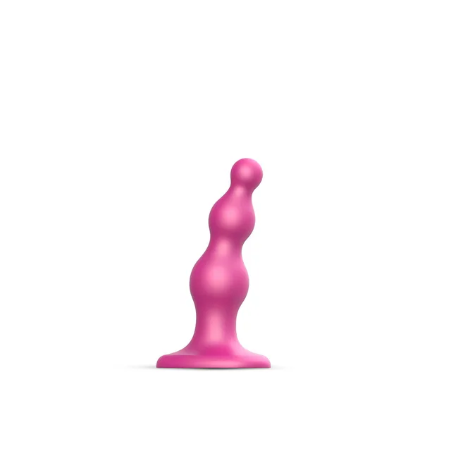 small raspberry Strap-On-Me silicone dildo plug with three graduated beads
