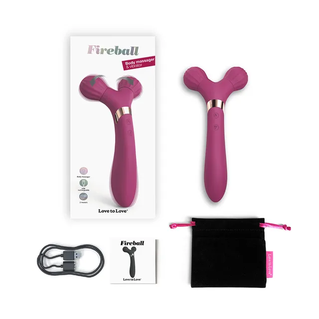 Plum Fireball massager with box cable and black pouch