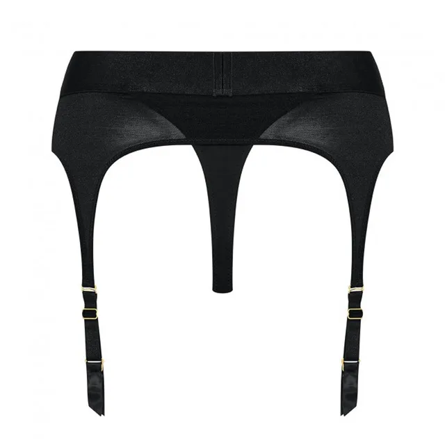 Rear view of black Rebel mesh harness with four garter straps